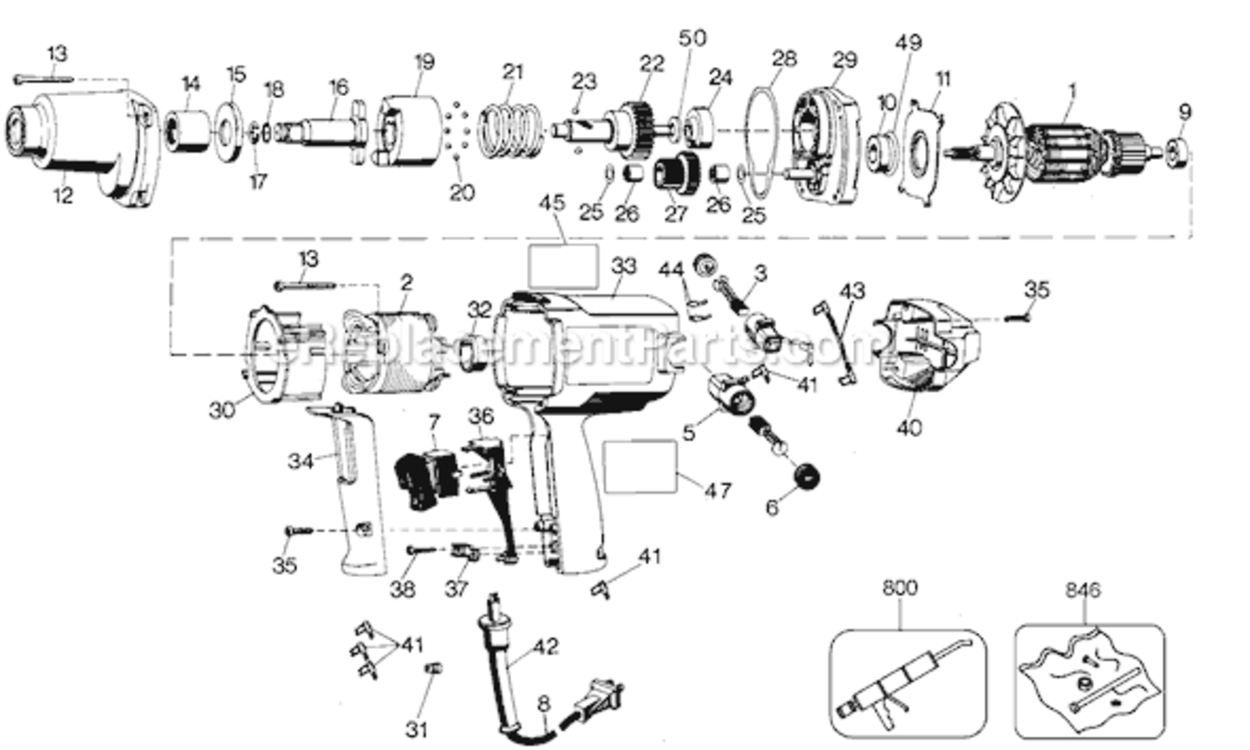 Page A Diagram and Parts List for EW5000 Type 100 Black and Decker Impact Driver